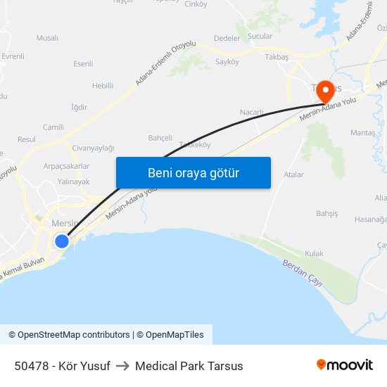 50478 - Kör Yusuf to Medical Park Tarsus map