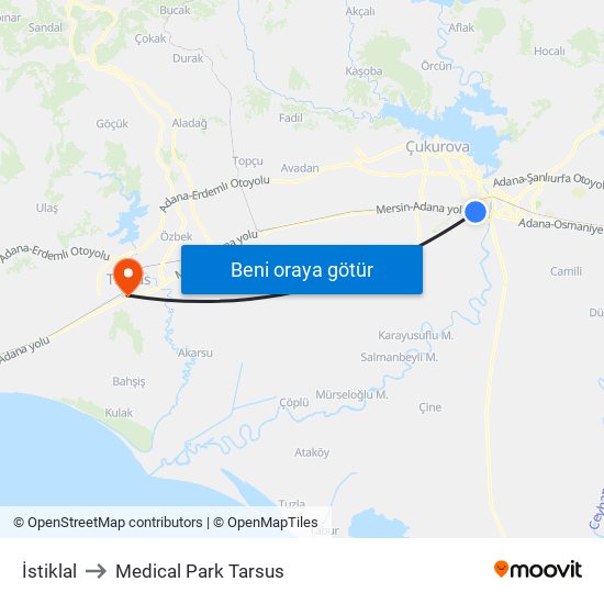 İstiklal to Medical Park Tarsus map