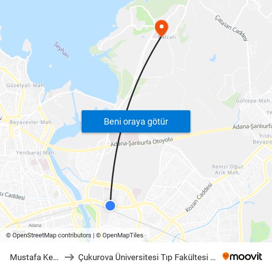 Mustafa Kemal Paşa Blv. 9b to Çukurova Üniversitesi Tıp Fakültesi Balcalı Hastanesi (Ç. Ü. Balcalı Hastanesi) map