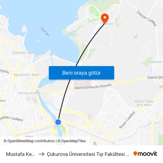 Mustafa Kemal Paşa Blv. 7b to Çukurova Üniversitesi Tıp Fakültesi Balcalı Hastanesi (Ç. Ü. Balcalı Hastanesi) map