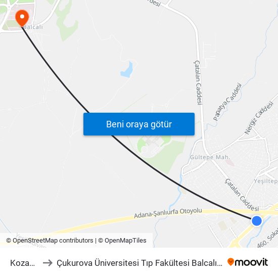 Kozan Blv. 2a to Çukurova Üniversitesi Tıp Fakültesi Balcalı Hastanesi (Ç. Ü. Balcalı Hastanesi) map