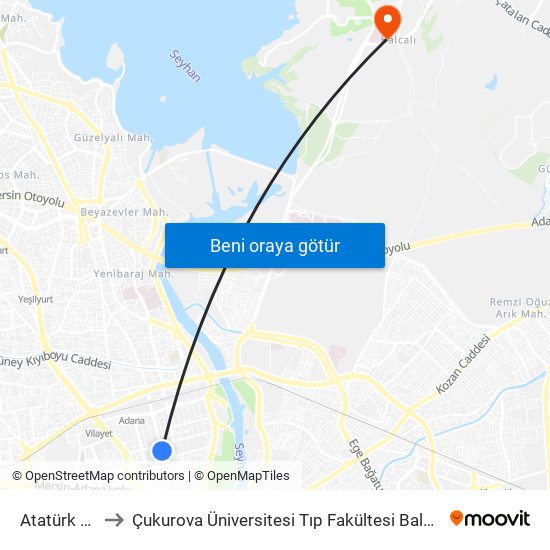 Atatürk Caddesi 3a to Çukurova Üniversitesi Tıp Fakültesi Balcalı Hastanesi (Ç. Ü. Balcalı Hastanesi) map