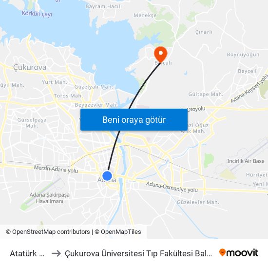 Atatürk Caddesi 1b to Çukurova Üniversitesi Tıp Fakültesi Balcalı Hastanesi (Ç. Ü. Balcalı Hastanesi) map