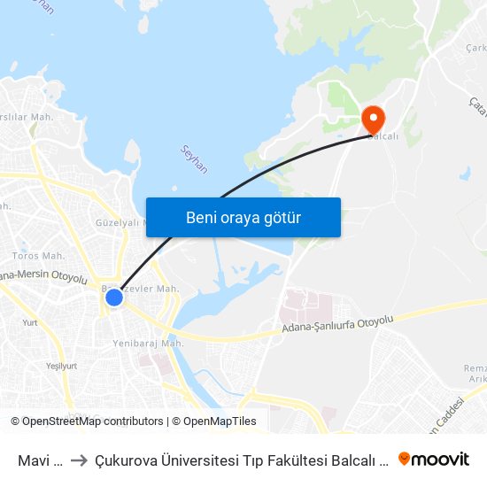 Mavi Blv. 1b to Çukurova Üniversitesi Tıp Fakültesi Balcalı Hastanesi (Ç. Ü. Balcalı Hastanesi) map