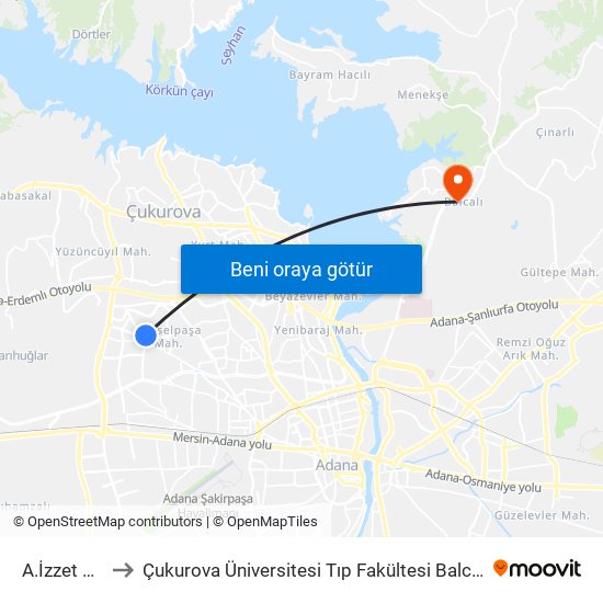 A.İzzet Begoviç 5b to Çukurova Üniversitesi Tıp Fakültesi Balcalı Hastanesi (Ç. Ü. Balcalı Hastanesi) map