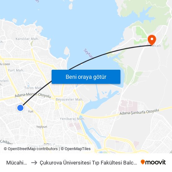 Mücahitler Cd. 1a to Çukurova Üniversitesi Tıp Fakültesi Balcalı Hastanesi (Ç. Ü. Balcalı Hastanesi) map