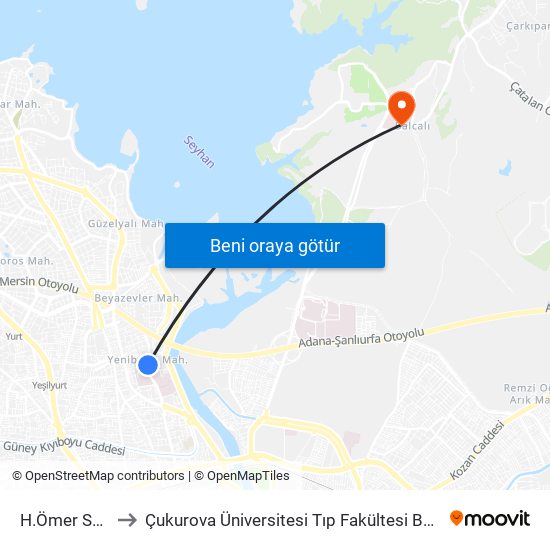 H.Ömer Sabanci Blv. 1b to Çukurova Üniversitesi Tıp Fakültesi Balcalı Hastanesi (Ç. Ü. Balcalı Hastanesi) map