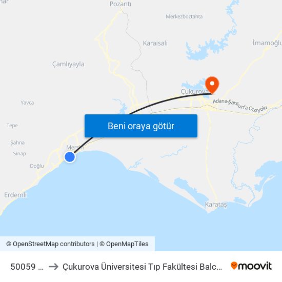 50059 - Muğdat to Çukurova Üniversitesi Tıp Fakültesi Balcalı Hastanesi (Ç. Ü. Balcalı Hastanesi) map