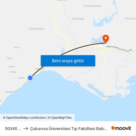 50340 - Savcılar to Çukurova Üniversitesi Tıp Fakültesi Balcalı Hastanesi (Ç. Ü. Balcalı Hastanesi) map