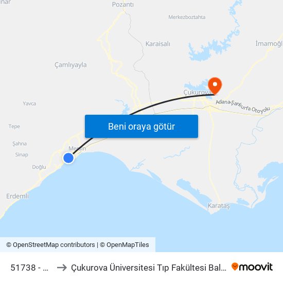 51738 - Beşyol Plaza to Çukurova Üniversitesi Tıp Fakültesi Balcalı Hastanesi (Ç. Ü. Balcalı Hastanesi) map