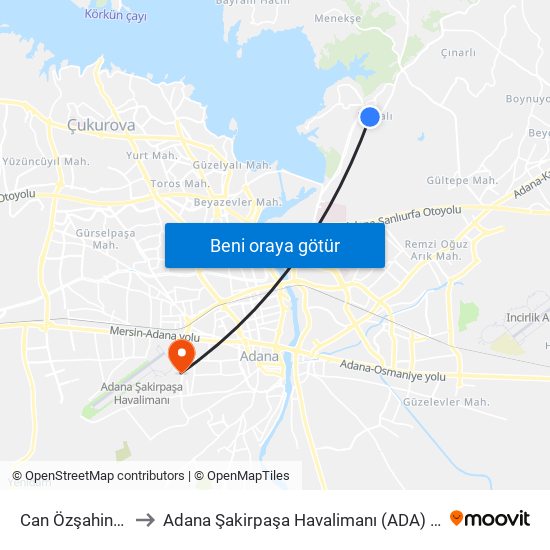 Can Özşahinoğlu Blv. 1b to Adana Şakirpaşa Havalimanı (ADA) (Adana Sakirpasa Airport) map