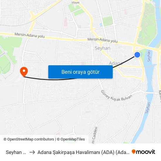 Seyhan Cd. 1b to Adana Şakirpaşa Havalimanı (ADA) (Adana Sakirpasa Airport) map