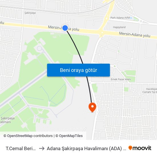 T.Cemal Beriker Blv. 10a to Adana Şakirpaşa Havalimanı (ADA) (Adana Sakirpasa Airport) map
