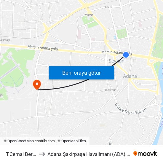 T.Cemal Beriker Blv. 3b to Adana Şakirpaşa Havalimanı (ADA) (Adana Sakirpasa Airport) map