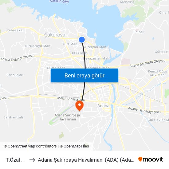 T.Özal Blv. 8a to Adana Şakirpaşa Havalimanı (ADA) (Adana Sakirpasa Airport) map