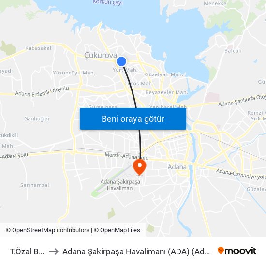 T.Özal Blv. 14b to Adana Şakirpaşa Havalimanı (ADA) (Adana Sakirpasa Airport) map