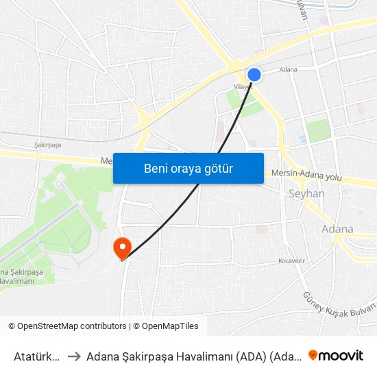 Atatürk Cd 6a to Adana Şakirpaşa Havalimanı (ADA) (Adana Sakirpasa Airport) map
