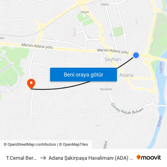 T.Cemal Beriker Blv. 2b to Adana Şakirpaşa Havalimanı (ADA) (Adana Sakirpasa Airport) map