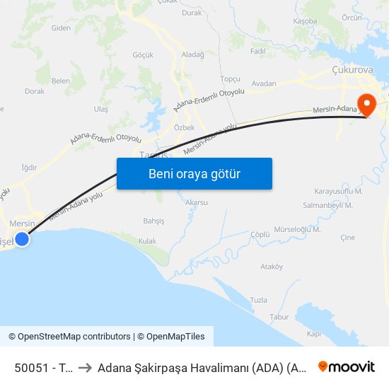 50051 - Taş Bina to Adana Şakirpaşa Havalimanı (ADA) (Adana Sakirpasa Airport) map