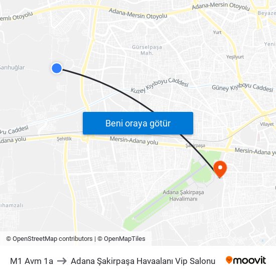 M1 Avm 1a to Adana Şakirpaşa Havaalanı Vip Salonu map