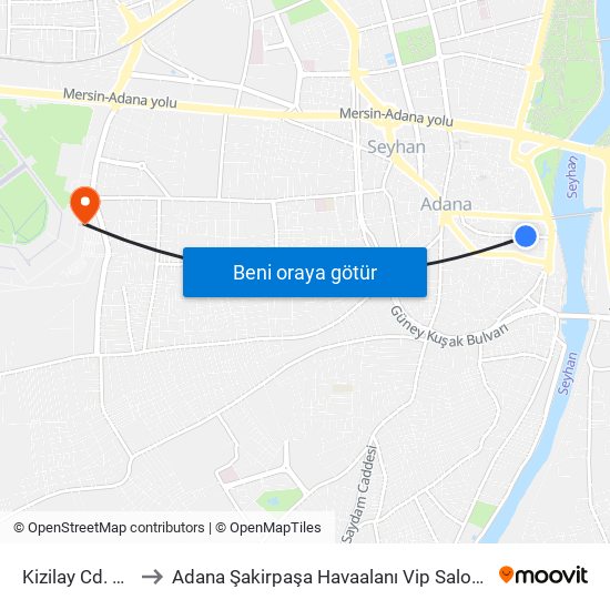 Kizilay Cd. 4a to Adana Şakirpaşa Havaalanı Vip Salonu map