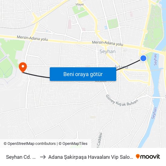 Seyhan Cd. 1b to Adana Şakirpaşa Havaalanı Vip Salonu map