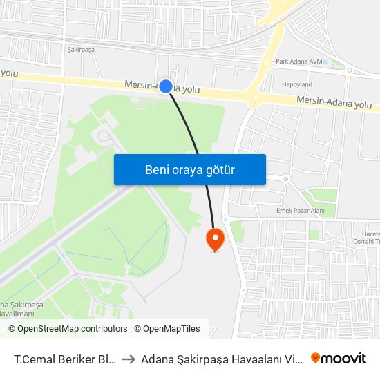 T.Cemal Beriker Blv. 10a to Adana Şakirpaşa Havaalanı Vip Salonu map