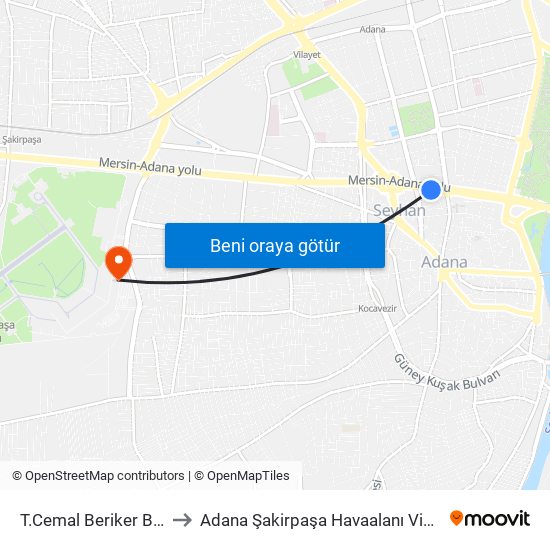 T.Cemal Beriker Blv. 3b to Adana Şakirpaşa Havaalanı Vip Salonu map