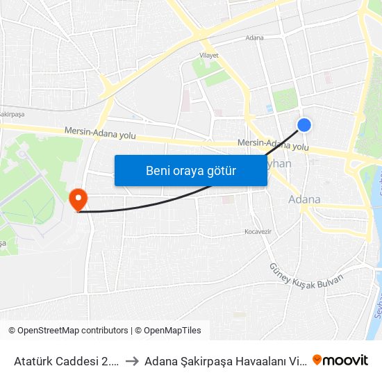 Atatürk Caddesi 2. Durak to Adana Şakirpaşa Havaalanı Vip Salonu map