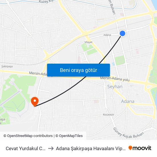 Cevat Yurdakul Cd. 1a to Adana Şakirpaşa Havaalanı Vip Salonu map