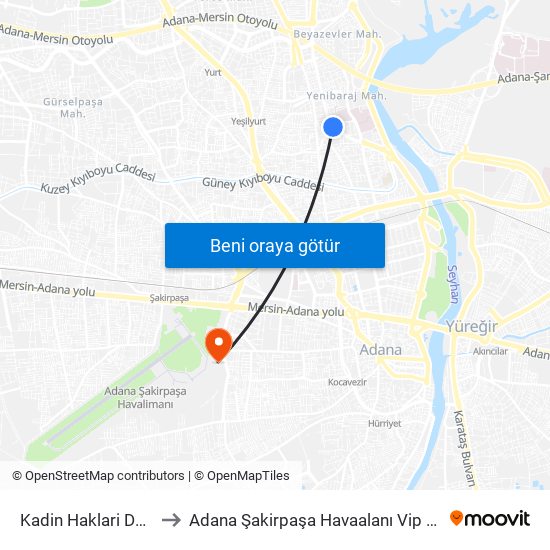 Kadin Haklari Duraği to Adana Şakirpaşa Havaalanı Vip Salonu map