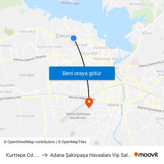 Kurttepe Cd. 1b to Adana Şakirpaşa Havaalanı Vip Salonu map