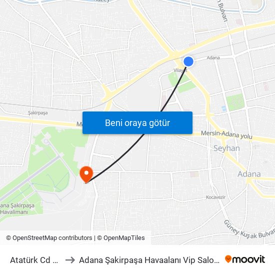 Atatürk Cd 6a to Adana Şakirpaşa Havaalanı Vip Salonu map