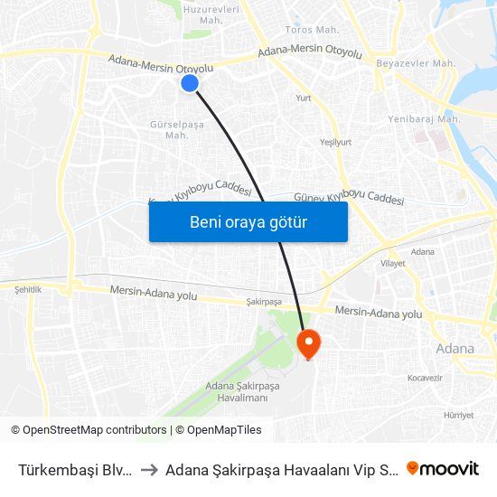 Türkembaşi Blv. 1b to Adana Şakirpaşa Havaalanı Vip Salonu map