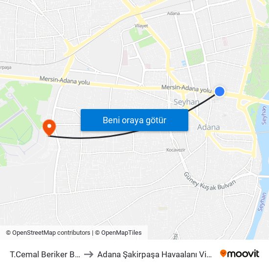 T.Cemal Beriker Blv. 2a to Adana Şakirpaşa Havaalanı Vip Salonu map