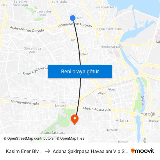 Kasim Ener Blv. 3a to Adana Şakirpaşa Havaalanı Vip Salonu map