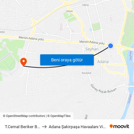 T.Cemal Beriker Blv. 2b to Adana Şakirpaşa Havaalanı Vip Salonu map