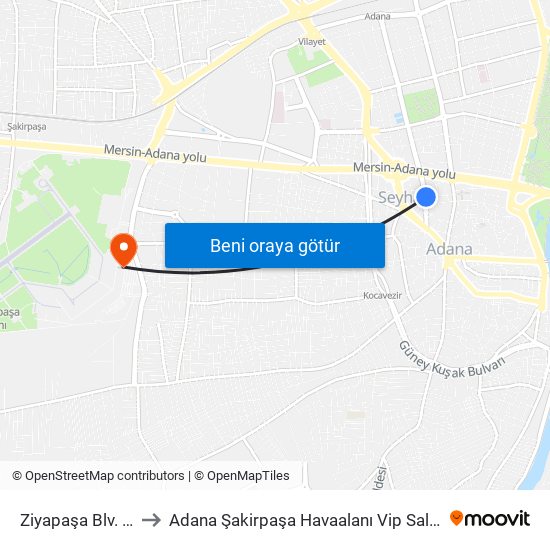 Ziyapaşa Blv. 1a to Adana Şakirpaşa Havaalanı Vip Salonu map