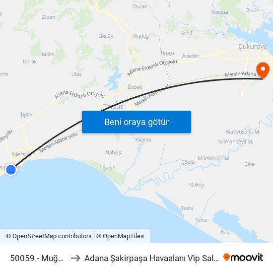 50059 - Muğdat to Adana Şakirpaşa Havaalanı Vip Salonu map