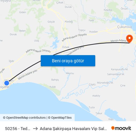 50256 - Tedaş to Adana Şakirpaşa Havaalanı Vip Salonu map