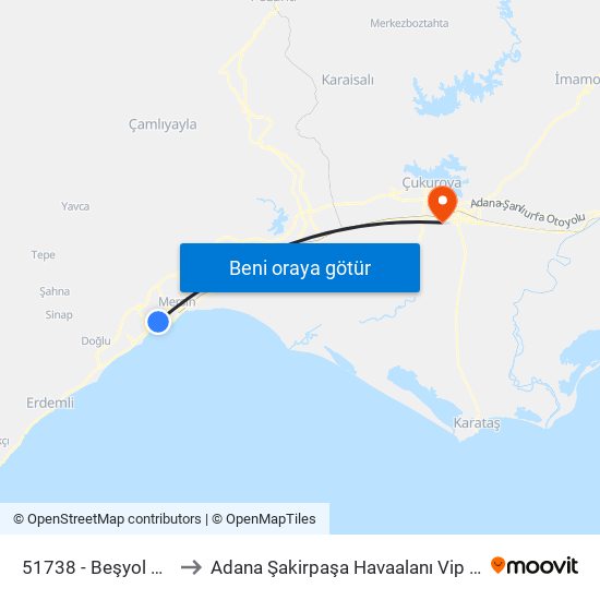 51738 - Beşyol Plaza to Adana Şakirpaşa Havaalanı Vip Salonu map