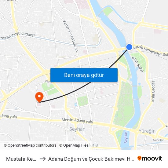 Mustafa Kemal Paşa Blv. 7b to Adana Doğum ve Çocuk Bakımevi Hastanesi (Adana Doğ. ve Çoc. Bakımevi H) map