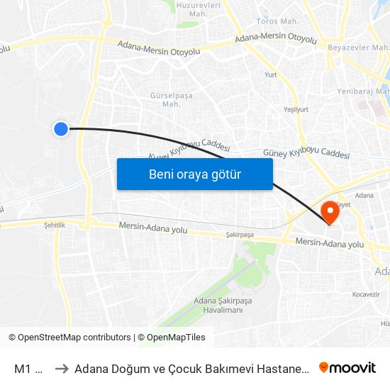 M1 Avm 2a to Adana Doğum ve Çocuk Bakımevi Hastanesi (Adana Doğ. ve Çoc. Bakımevi H) map