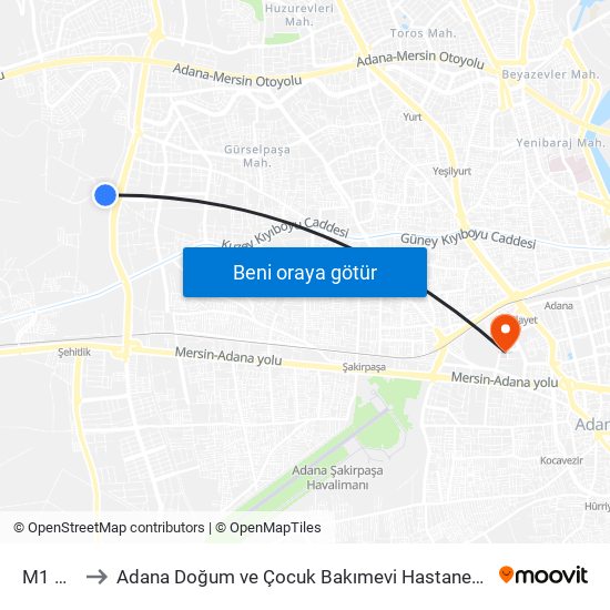 M1 Avm 3a to Adana Doğum ve Çocuk Bakımevi Hastanesi (Adana Doğ. ve Çoc. Bakımevi H) map