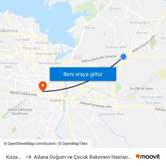 Kozan Blv. 2a to Adana Doğum ve Çocuk Bakımevi Hastanesi (Adana Doğ. ve Çoc. Bakımevi H) map