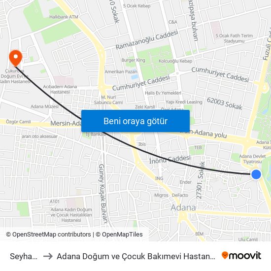 Seyhan Cd. 1b to Adana Doğum ve Çocuk Bakımevi Hastanesi (Adana Doğ. ve Çoc. Bakımevi H) map