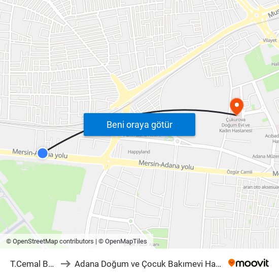 T.Cemal Beriker Blv. 10a to Adana Doğum ve Çocuk Bakımevi Hastanesi (Adana Doğ. ve Çoc. Bakımevi H) map