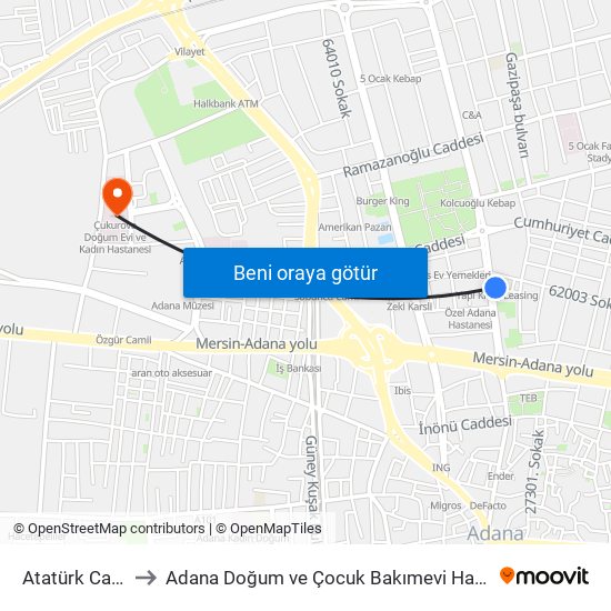 Atatürk Caddesi 2. Durak to Adana Doğum ve Çocuk Bakımevi Hastanesi (Adana Doğ. ve Çoc. Bakımevi H) map