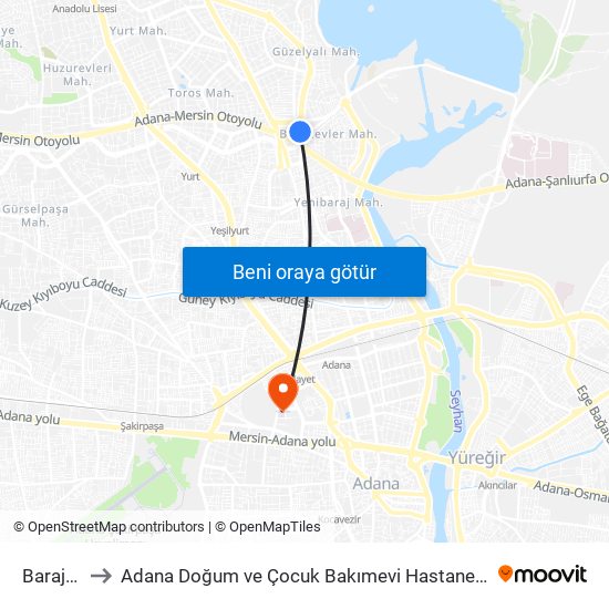 Barajyolu 7b to Adana Doğum ve Çocuk Bakımevi Hastanesi (Adana Doğ. ve Çoc. Bakımevi H) map