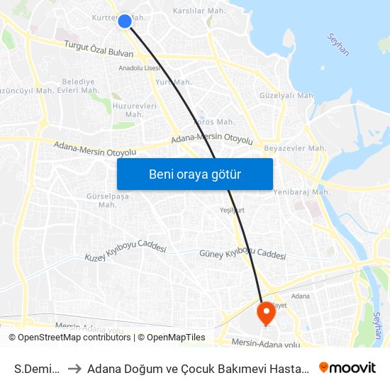 S.Demirel Blv. 7a to Adana Doğum ve Çocuk Bakımevi Hastanesi (Adana Doğ. ve Çoc. Bakımevi H) map